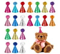 Lot de 20 mini chapeaux de fête multicolores pour animaux en peluche, mini chapeaux de fête avec sangle réglable à paillettes pour chien, chat, anniversaire, chapeau de fête avec guirlande pour chaton