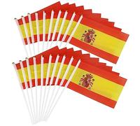 Lot de 20 mini drapeaux de l'Espagne - 14 x 21 cm - Agitant à la main - Petits fanions d'Espagne sur bâtons - Décoration de drapeaux nationaux - Coupe du monde de tennis