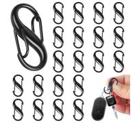 Lot de 20 mini mousquetons en forme de S - En métal - Noir - 8 trous - 2 ouvertures - 25 mm - Pour activités de plein air, randonnée, voyage, camping