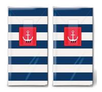 Lot de 20 mouchoirs individuels à rayures maritimes avec ancre. 2 paquets de 10 mouchoirs individuels imprimés en cadeau.
