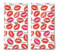 Lot de 20 mouchoirs individuels de mariage avec inscription « Bisous » partout. 2 paquets de 10 mouchoirs individuels imprimés en cadeau.