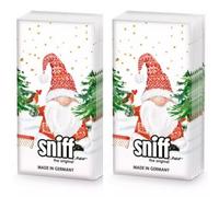 Lot de 20 mouchoirs individuels de Noël nain d'hiver dans la neige. 2 paquets de 10 mouchoirs individuels imprimés en cadeau.
