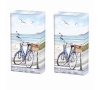 Lot de 20 mouchoirs individuels - Motif vélo avec panier sur la plage - 2 paquets de 10 mouchoirs individuels imprimés en cadeau.