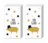 Lot de 20 mouchoirs individuels porte-bonheur en forme de cochon porte-bonheur doré. 2 paquets de 10 mouchoirs individuels en papier imprimés.