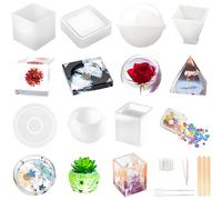 Lot de 20 moules en silicone pour résine époxy, sphère, cube, pyramide, carré, rond, utilisés pour la création d'art, bricolage, cendriers, dessous de verre, bougies. Paillettes décoratives et