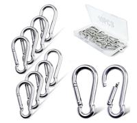 Lot de 20 mousquetons à ressort, mousquetons robustes en acier inoxydable 304 de 4 cm, petits mousquetons, mousqueton en acier galvanisé M4 (25,4 cm, 6 cm)
