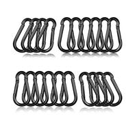 Lot de 20 mousquetons noirs de 60 mm en acier galvanisé M6, crochets de sécurité robustes pour camping, randonnée, hamacs, laisses et sacs à dos