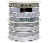 Lot de 20 nœuds en polyband pour cadeau - Pour bricolage et emballage de cadeau - Brillant et mat - Argenté