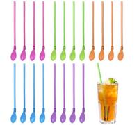 Lot de 20 pailles à granité, pailles à smoothie, cuillères colorées 2 en 1, réutilisables, idéales pour les smoothies, milkshakes, cafés et cocktails.
