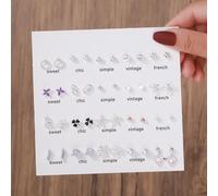 Lot de 20 paires de boucles d'oreilles en alliage avec perles délicates, cœurs, nœuds, papillons et croix, légères et douces pour la peau, avec tiges d'oreilles en acier pour oreilles sensibles (O)