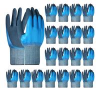 Lot de 20 Paires de Gants de Travail Imperméables, Double Enduction Latex | Gants Antidérapants Bleus pour Jardinage, Bricolage, Nettoyage Extérieur, Manutention et Travaux Humides