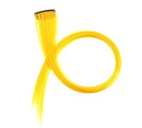 Lot de 20 patchs de cheveux colorés suspendus aux oreilles, extensions de cheveux avec bandes de couleur mate, peuvent être repassés longtemps, perruque à cheveux directs(Lemonyellow)