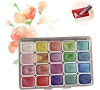 Lot de 20 peintures aquarelles métallisées à paillettes - Dans une boîte en plastique portable avec palette - Idée cadeau pour artistes, débutants et professionnels - 1 ml