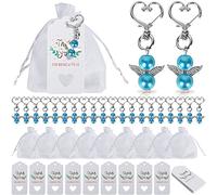 Lot de 20 pendentifs ange gardien pour invités, porte-bonheur, avec sac en organza, étiquettes en papier kraft, pour confirmation, cadeau fait à la main
