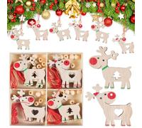 Lot de 20 pendentifs de décoration de Noël en bois, 5 cm, ornements de Noël en bois, décorations de Noël en bois, rennes avec cordon, décoration de sapin de Noël