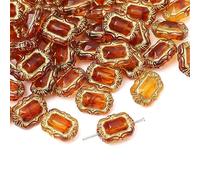 Lot de 20 perles d'ambre en acrylique à enfiler - Perles d'ambre en vrac avec trou pour bijoux - Perles dorées - Perles de bracelet pour la fabrication de bijoux - Miroir magique carré - 13 x 18 mm