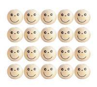 Lot de 20 perles en bois naturel souriantes pour travaux manuels, boules en bois avec trou pour décoration artisanale, perles rondes avec visages