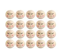 Lot de 20 perles en bois naturel souriantes pour travaux manuels, boules en bois avec trou pour décoration artisanale, perles rondes avec visages