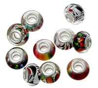 Lot de 20 perles rondes de style européen avec motifs mélangés rouges et jaunes