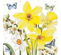 Lot de 20 petites serviettes de cocktail jonquilles en bleu - Décoration de table - Pour printemps, Pâques, découpage - Technique de serviette 25 x 25 cm