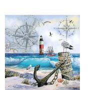 Lot de 20 petites serviettes de cocktail Moments au bord de la mer | Rayées | Motifs | Neutres | Intemporels | G?ste | Décoration de table | Décoration | Fête | Bricolage | Decoupage | Technique de