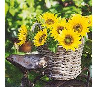 Lot de 20 petites serviettes de cocktail tournesols dans le panier | fleurs | automne | décoration de table | découpage | technique de serviette 25 x 25 cm