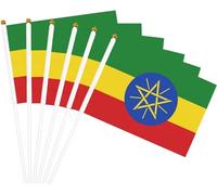 Lot de 20 petits drapeaux de l'Éthiopie sur bâton, drapeau éthiopien pour décorations de festivals sportifs, anti-UV, pour intérieur et extérieur