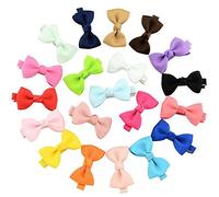 Lot de 20 petits nœuds à cheveux mignons avec pinces crocodiles pour filles, enfants, tout-petits, femmes, multicolores, durables, ne s'effilochent pas, ne glissent pas