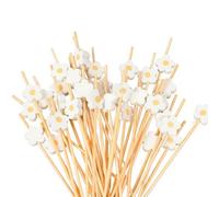 Lot de 20 Pics Apéritif et Toppers Cupcake Pâquerettes en Bois Pastel 12 cm / Pics Décoratifs Fleurs pour Buffet, Mariage, Anniversaire et Baby Shower / Accessoires Cocktail Éco-responsables