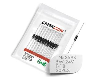 (Lot de 20 pièces) Chanzon 1N5359B 1N5359 Diode Zener de puissance 5W 24V T-18 (CASE17-02) Diodes axiales 5 Watt 24 Volt