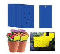 Lot de 20 pièges à mouches adhésifs en papier bleu de 10 cm, autocollants bleus pour protection des plantes, attrape-mouches adhésifs double face pour insectes contre les moucherons fongiques, les