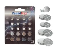 Lot de 20 Piles alcalines PoundMax AG1 AG3 AG4 AG10 AG13