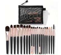 Lot de 20 Pinceaux de Maquillage Professionnels, Houppettes et Trousse de Voyage Incluses pour Fond de Teint, Poudre, Fard à Paupières - Noir 20 pcs