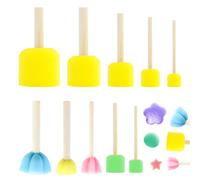 Lot de 20 pinceaux en éponge de peinture avec éponge jaune et multicolore - Pour peinture d'enfant - Grande taille - Manche en bois - Pour peinture
