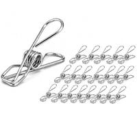 Lot de 20 pinces à linge en métal en acier inoxydable - Pinces universelles solides pour linge, serviettes, literie, sacs de cuisine, documents, pinces à linge coupe-vent, porte-notes, antirouille