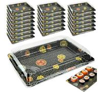Lot de 20 plateaux rectangulaires réutilisables en plastique avec couvercles transparents, friandises et sandwichs, pour repas de fête, gâteaux, sushis (260 mm x 190 mm x 50 mm)