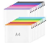 Lot de 20 pochettes en plastique A4 avec fermeture éclair pour l'école, le bureau, les voyages