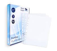 Lot de 20 pochettes perforées en polypropylène 100% recyclable avec dos renforcé (Folio - 90 microns - Transparent, 400 unités (20 paquets de 20 unités)