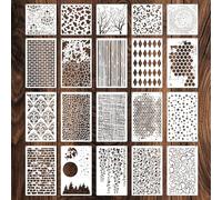 Lot de 20 pochoirs abstraits en plastique, réutilisables, pochoirs géométriques, texture, feuilles d'étoile, pour bois, murs, toile, meubles