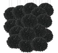 Lot de 20 pompons en papier de soie - Noir - 15,2 cm - Pompons en papier de soie pour fiançailles, mariage, fête d'anniversaire