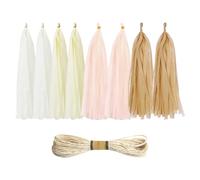 Lot de 20 pompons en papier de soie pour fête, mariage, anniversaire, fête prénatale, guirlande avec ficelle de 4 m - Blanc, beige, marron, pêche