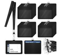 Lot de 20 Porte Badge Cordon Tour de Cou, Porte badge Horizontal en cuir PU avec Cordon en Nylon Détachable, avec fenêtre transparente pour le travail, Affaires, Bureau, école (Noir)