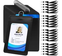 Lot de 20 Porte Badge Cordon Tour de Cou, Porte badge Verticaux en cuir PU avec Cordon en Nylon Détachable, avec Fenêtre Transparente pour le Travail, Affaires, Bureau, École (Noir)