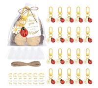 Lot de 20 porte-clés coccinelles à sept points cadeaux de fête accompagnés d’un sachet en organza et de petites étiquettes comme souvenirs pour une fête prénatale un mariage ou une soirée entre filles