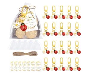 Lot de 20 porte-clés coccinelles à sept points cadeaux de fête accompagnés d’un sachet en organza et de petites étiquettes comme souvenirs pour une fête prénatale un mariage ou une soirée entre filles