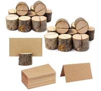 Lot de 20 porte-num ros de table en bois rustique et 30 marque-places en papier kraft, porte-cartes de table, porte-noms pour table de mariage, carte