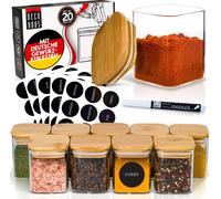 lot de 20 pots à épices hermétiques carrés avec étiquettes à épices 160 ml, set de pots à épices avec couvercle en bois, set de bocaux à épices - Deco Haus