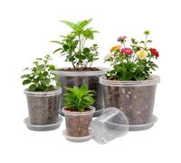 Lot de 20 pots de fleurs en plastique C avec trous de drainage - Coupelles Reu Seed Sr pour jardinage intérieur/extérieur, pots transparents avec plateaux pour semis, vétérinaires et croissance