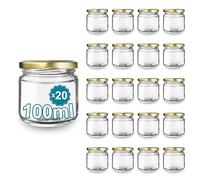 Lot de 20 Pots en Verre Vides avec Couvercle 100 ml - Bocaux pour Confitures, Conserves, Miel, Yaourt