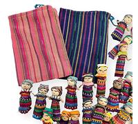 Lot de 20 poupées guatémaltèques faites à la main avec 2 sacs de rangement colorés | Poupées de soucis pour filles | Poupées de soucis pour garçons